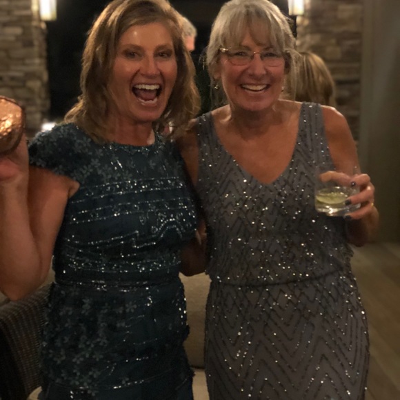 Beautiful teal beaded Theia short dress - Picture 4 of 5